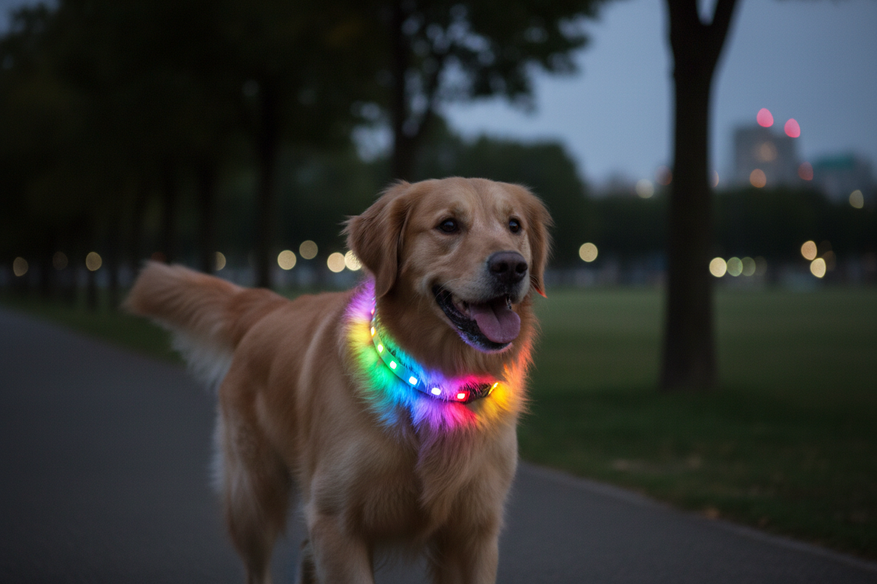 Ein Hund mit einem LED Halsband 